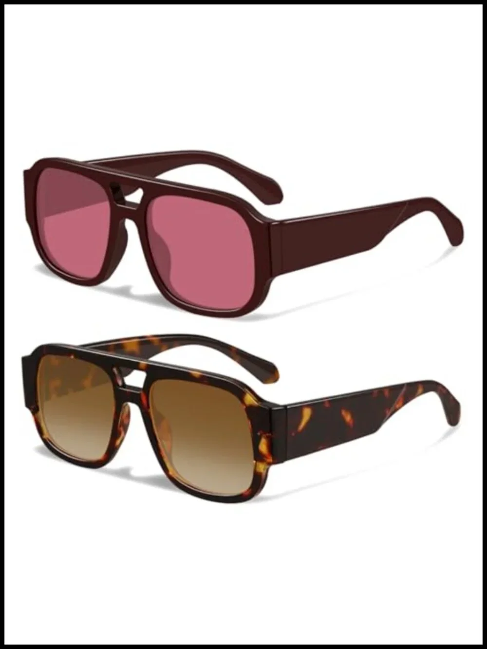 Retro Oversized Aviator Sunglasses UV400 Double Bridge Acetate